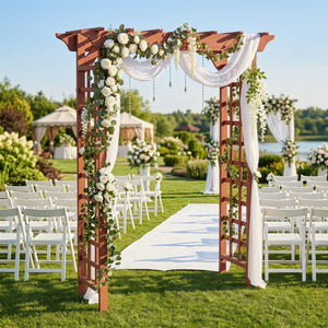 English Elm Wooden Garden Arch Solid Lattice Frame for Climbing Vines Weddings and Backyard Decor W2640P356950
