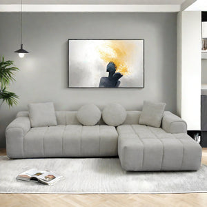 English Elm Modern Modular Compressed Sofa Chaise Right Side L-Shape Sectional Couch Beige Sponge Foam Cloud, No Assembly Required W1183S00017