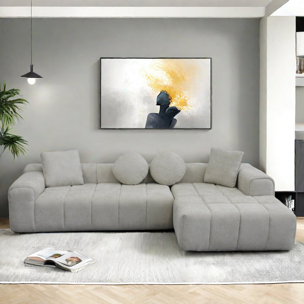 English Elm Modern Modular Compressed Sofa Chaise Right Side L-Shape Sectional Couch Beige Sponge Foam Cloud, No Assembly Required W1183S00017