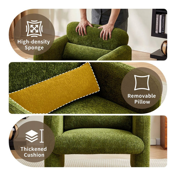 English Elm Best-selling Boucle Cloud Chair Curved Plush Upholstered Armchair with Lumbar Pillow Included Green W1765P334056
