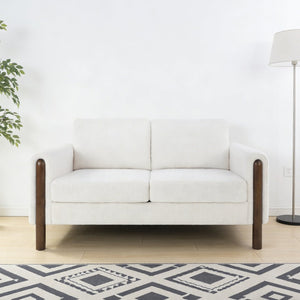 English Elm Comfy Mid-century Modern Loveseat with Walnut Legs Teddy Fabric 2-seat Small Space Sofa White W2308P463600