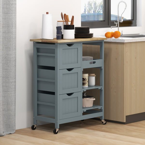 English Elm HOMCOM Mobile Kitchen Island with Drop Leaf Breakfast Bar, Rubberwood Top, Locking Casters & Storage Gray W2225P217385