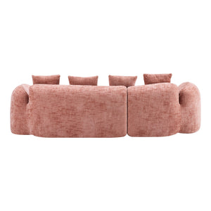 English Elm Pink chenille L-shaped sofa with high-elastic sponge, curved armrests, 4 throw pillows, 900lb capacity W3612S00018