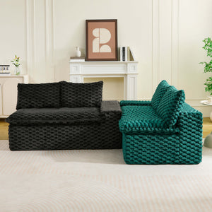 English Elm Luxury Color-Block Turtle Velvet Sofa - Versatile Seating For Modern Living Rooms, Cozy Style & Comfort W3371S00055