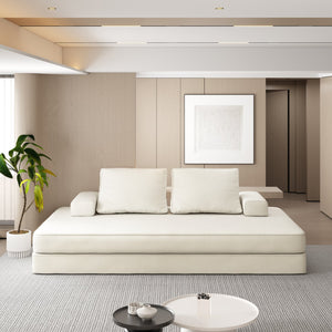 English Elm 86.6"Multifunctional Folding Sofa Bed with Chaise, Fluffy Chenille, Removable Backs & Pillows, Deep Seat Lounge Beige W3219P340665