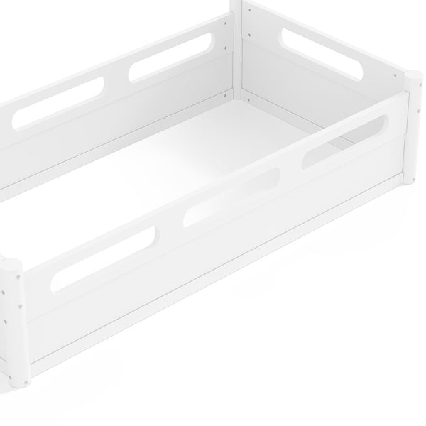 English Elm Twin Low Profile Floor Bed with Guardrails Pine Wood Frame Minimalist Bedroom White W1580P438763