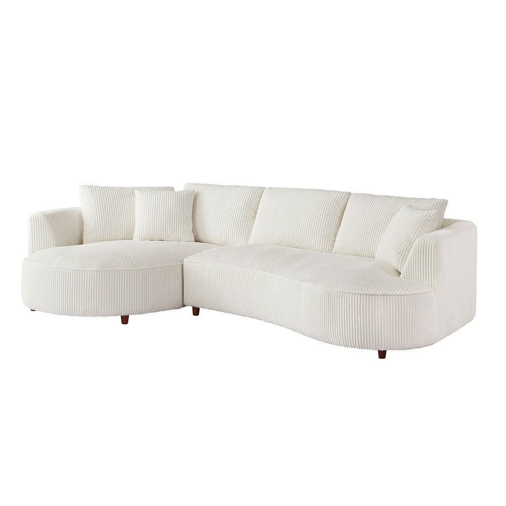 English Elm 122.04 Inch Oversized Sectional Sofa - Modern White Corduroy Couch With Left Chaise For Cozy Relaxation W876S00274