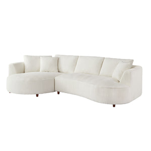 English Elm 122.04 Inch Oversized Sectional Sofa - Modern White Corduroy Couch With Left Chaise For Cozy Relaxation W876S00274