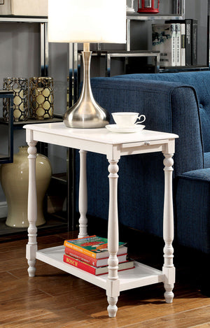 English Elm Transitional White Side Table with Hidden Tray & Open Shelf, Turned Legs, 24¾"W x 23¾"H Accent Piece B2741P341684