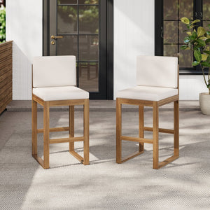 English Elm Christopher Knight Home® - Outdoor Acacia Wood Barstool set brings rustic-modern charm, durable solid wood, water-resistant cushions, easy assembly Light beige,Light Brown 43 L x 24.25 W x 11.5 H N776P285374L