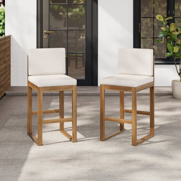 English Elm Christopher Knight Home® - Outdoor Acacia Wood Barstool set brings rustic-modern charm, durable solid wood, water-resistant cushions, easy assembly Light beige,Light Brown 43 L x 24.25 W x 11.5 H N776P285374L