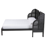 Baxton Studio Cascadia Mid-Century Modern Ebony Black Wood Queen Size Wingback Platform Bed