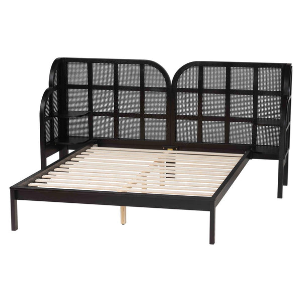 Baxton Studio Cascadia Mid-Century Modern Ebony Black Wood Queen Size Wingback Platform Bed