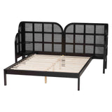 Baxton Studio Cascadia Mid-Century Modern Ebony Black Wood Queen Size Wingback Platform Bed