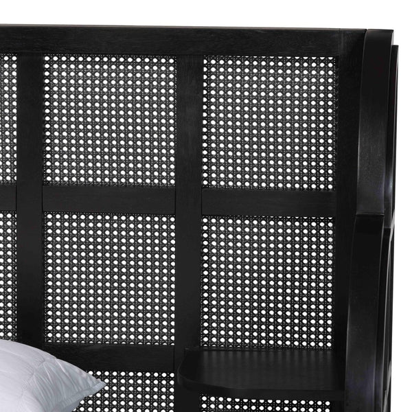 Baxton Studio Cascadia Mid-Century Modern Ebony Black Wood Queen Size Wingback Platform Bed