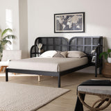 Baxton Studio Cascadia Mid-Century Modern Ebony Black Wood Queen Size Wingback Platform Bed