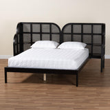 Baxton Studio Cascadia Mid-Century Modern Ebony Black Wood Queen Size Wingback Platform Bed