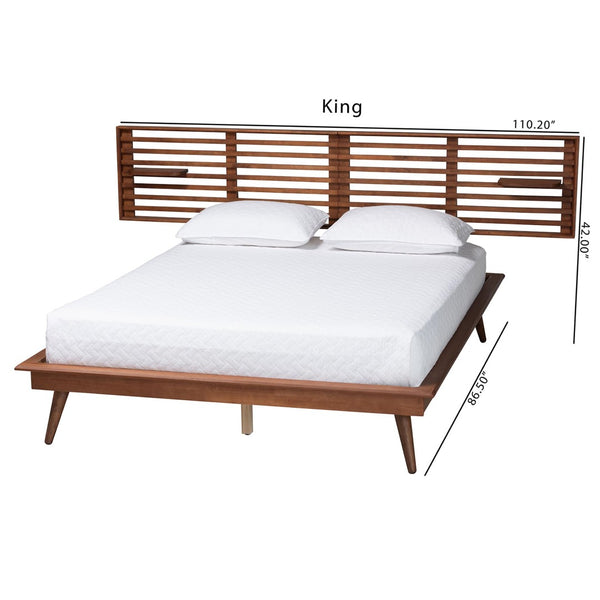 Baxton Studio Baxton Studio Elvina Mid-Century Platform Bed with Built-In Shelves for Stylish Bedroom Storage Solutions King MG0228-Ash Walnut-King
