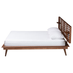 Baxton Studio Baxton Studio Elvina Mid-Century Platform Bed with Built-In Shelves for Stylish Bedroom Storage Solutions King MG0228-Ash Walnut-King