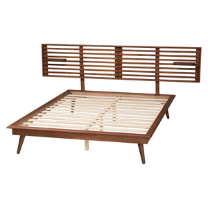 Baxton Studio Baxton Studio Elvina Mid-Century Platform Bed with Built-In Shelves for Stylish Bedroom Storage Solutions King MG0228-Ash Walnut-King