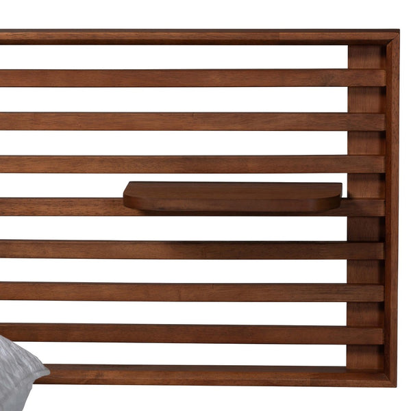 Baxton Studio Baxton Studio Elvina Mid-Century Platform Bed with Built-In Shelves for Stylish Bedroom Storage Solutions King MG0228-Ash Walnut-King
