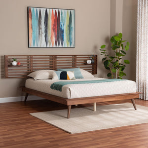 Baxton Studio Baxton Studio Elvina Mid-Century Platform Bed with Built-In Shelves for Stylish Bedroom Storage Solutions King MG0228-Ash Walnut-King