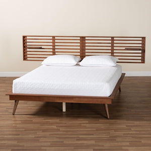 Baxton Studio Baxton Studio Elvina Mid-Century Platform Bed with Built-In Shelves for Stylish Bedroom Storage Solutions King MG0228-Ash Walnut-King