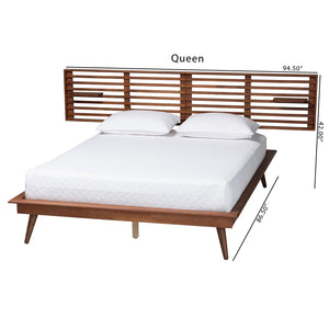 Baxton Studio Baxton Studio Elvina Mid-Century Platform Bed with Built-In Shelves for Stylish Bedroom Storage Solutions King MG0228-Ash Walnut-King