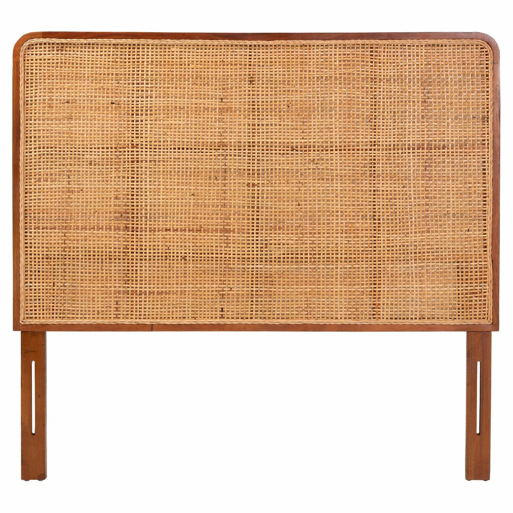 Baxton Studio bali Caspia Bohemian Queen Headboard - Handcrafted Natural Rattan & Mahogany for Coastal Charm Caspia-Teak-HB-Queen-KD