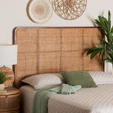 bali & pari Caspia Bohemian Natural Rattan and Mahogany Wood Queen Size Headboard