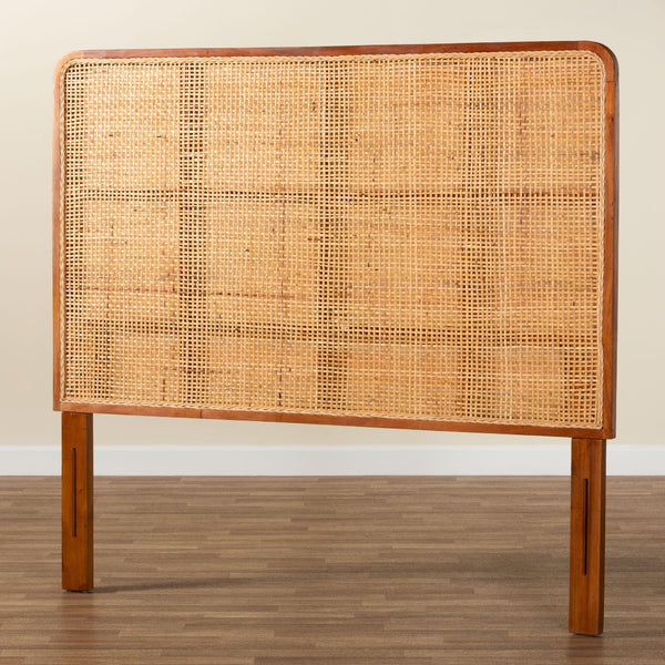 Baxton Studio bali Caspia Bohemian Queen Headboard - Handcrafted Natural Rattan & Mahogany for Coastal Charm Caspia-Teak-HB-Queen-KD