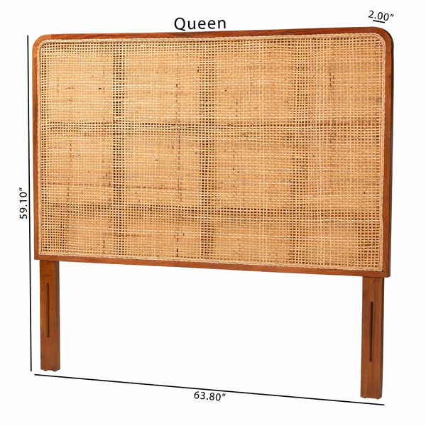 Baxton Studio bali Caspia Bohemian Queen Headboard - Handcrafted Natural Rattan & Mahogany for Coastal Charm Caspia-Teak-HB-Queen-KD
