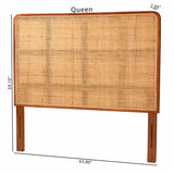 bali & pari Caspia Bohemian Natural Rattan and Mahogany Wood Queen Size Headboard