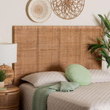 bali & pari Lesia Bohemian Natural Rattan and Mahogany Wood Queen Size Headboard