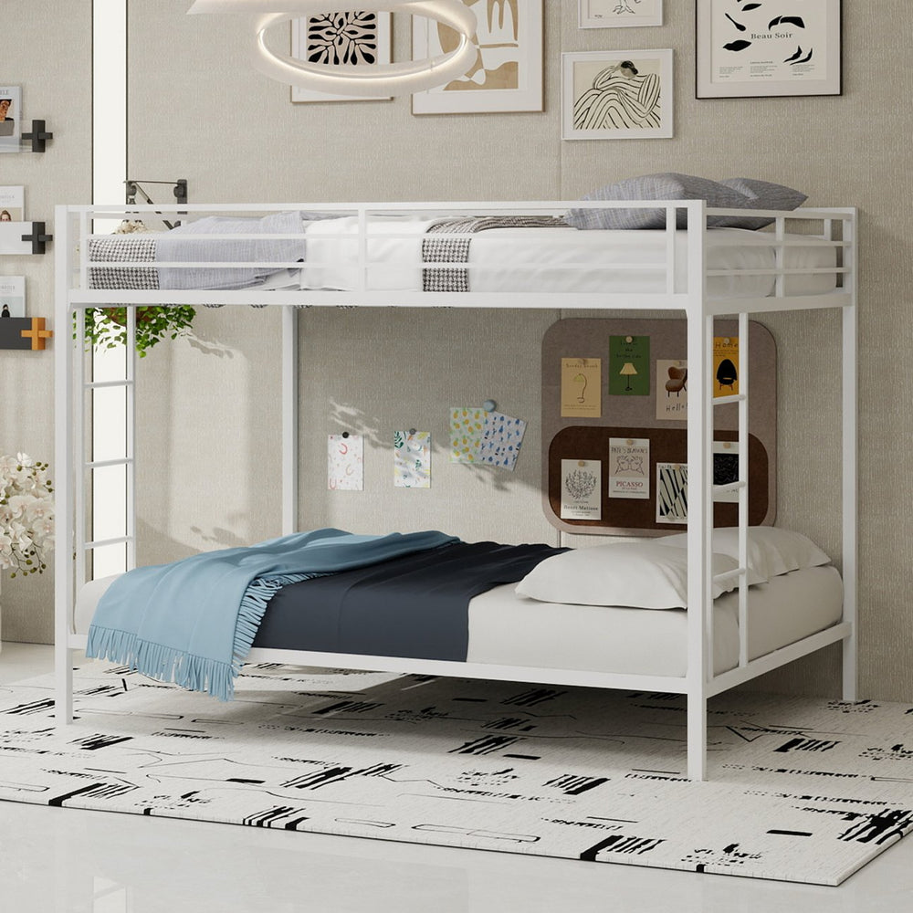 English Elm Multi Square Tube Iron Bunk Bed Full over Full, Sturdy White Metal Frame, Space-Saving Dual Sleep Solution W1935P360912