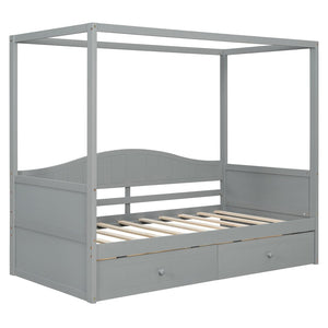 English Elm Twin Canopy Daybed with Pull Out Trundle Pinewood Frame for Kids or Guest Rooms N708P373435E
