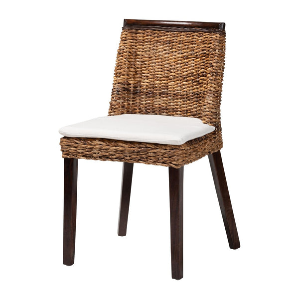Baxton Studio bali Bali Abbas Bohemian Seagrass Dining Chair - Handcrafted Mahogany, Removable Cushion, Stylish Comfort MD-39696 Magic-Dark Brown/Abaca Natural-DC