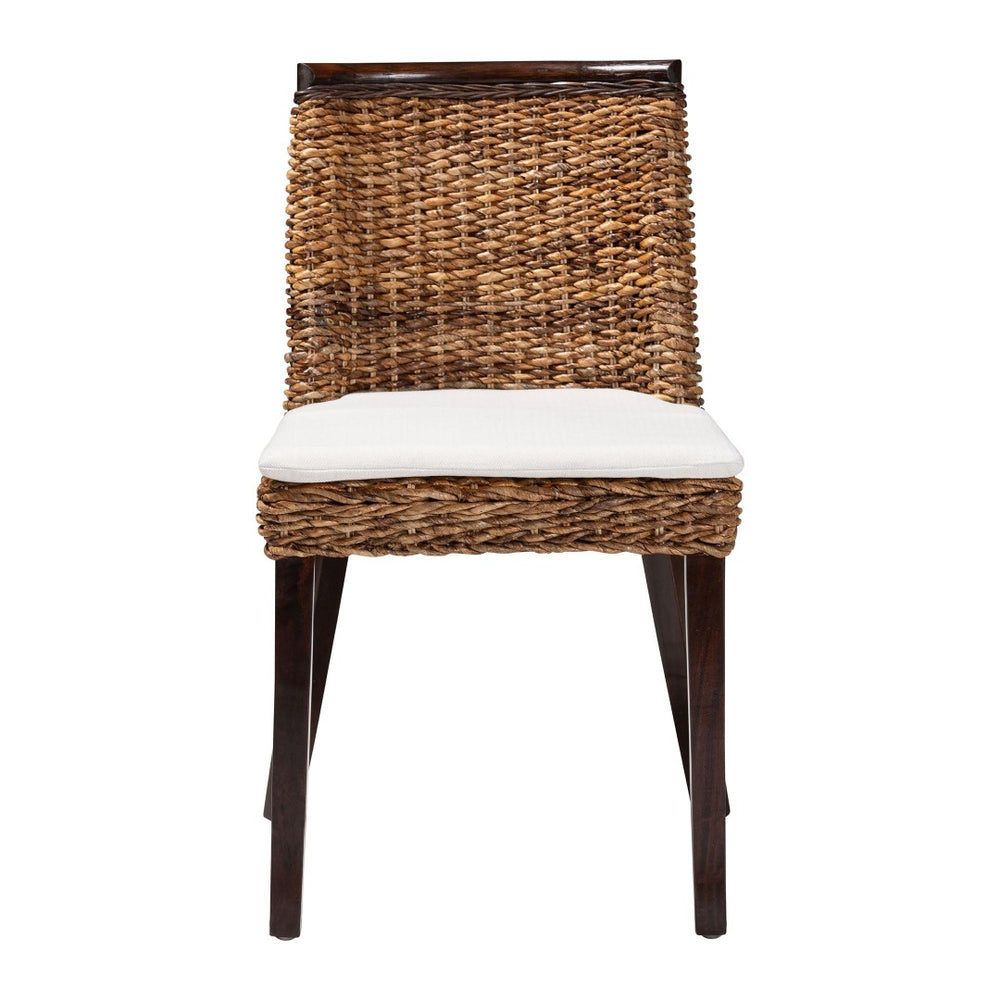 Baxton Studio bali Bali Abbas Bohemian Seagrass Dining Chair - Handcrafted Mahogany, Removable Cushion, Stylish Comfort MD-39696 Magic-Dark Brown/Abaca Natural-DC