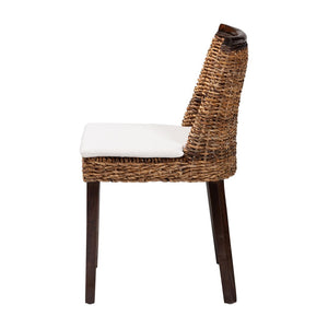 Baxton Studio bali Bali Abbas Bohemian Seagrass Dining Chair - Handcrafted Mahogany, Removable Cushion, Stylish Comfort MD-39696 Magic-Dark Brown/Abaca Natural-DC
