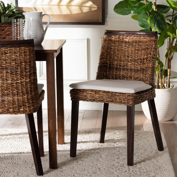 Baxton Studio bali Bali Abbas Bohemian Seagrass Dining Chair - Handcrafted Mahogany, Removable Cushion, Stylish Comfort MD-39696 Magic-Dark Brown/Abaca Natural-DC