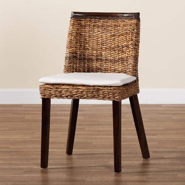 Baxton Studio bali Bali Abbas Bohemian Seagrass Dining Chair - Handcrafted Mahogany, Removable Cushion, Stylish Comfort MD-39696 Magic-Dark Brown/Abaca Natural-DC