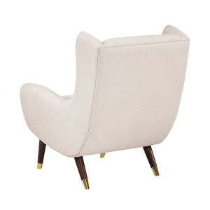 English Elm Modern Wingback Upholstered Accent Chair with Solid Wood Frame, Gold-Tip Legs, Plush Pocket Coil Comfort Beige 30.5 L x 33.5 W x 32 H B011P393050