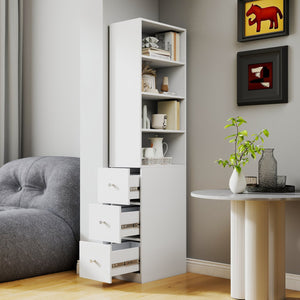 English Elm 70.87" H Modern Wooden Tall Storage Cabinet - 4-Tier Display Shelf & 3 Drawers For Stylish Organization W331P281205
