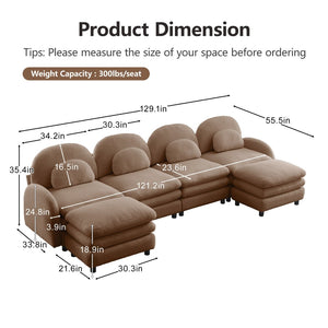 English Elm Teddy Fleece Curved Modular Sectional Sofa with Movable Ottomans for Cozy Living Rooms Camel W5656S00109