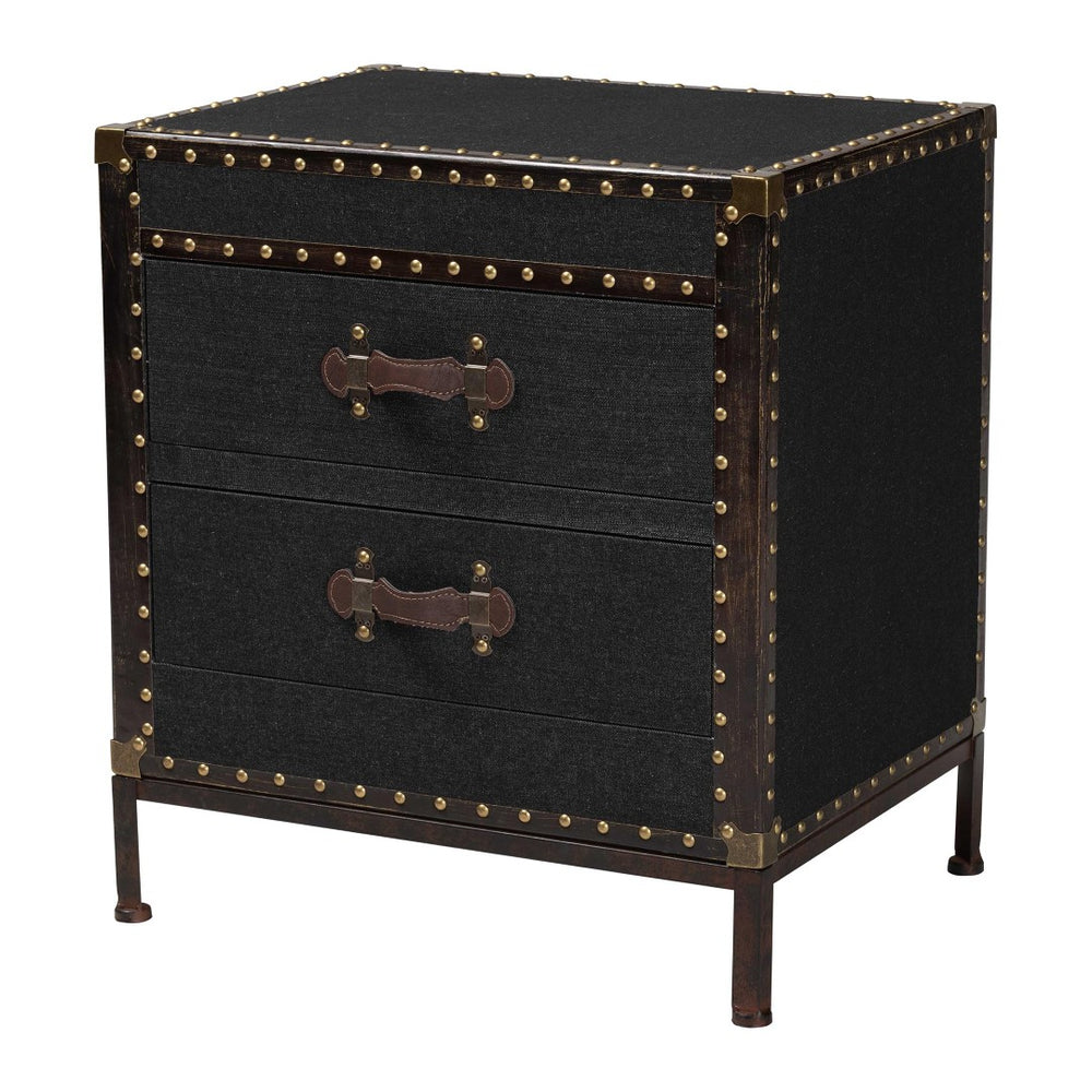 Baxton Studio Baxton Laura Vintage Black Canvas 2-Drawer End Table Trunk - Stylish Storage for Any Room JY23B236-Laura Black Trunk-ET