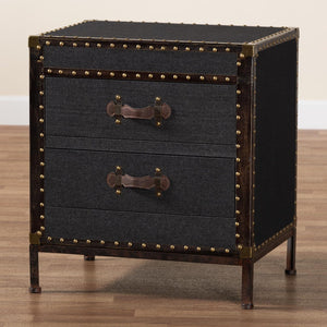 Baxton Studio Baxton Laura Vintage Black Canvas 2-Drawer End Table Trunk - Stylish Storage for Any Room JY23B236-Laura Black Trunk-ET