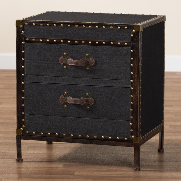 Baxton Studio Baxton Laura Vintage Black Canvas 2-Drawer End Table Trunk - Stylish Storage for Any Room JY23B236-Laura Black Trunk-ET