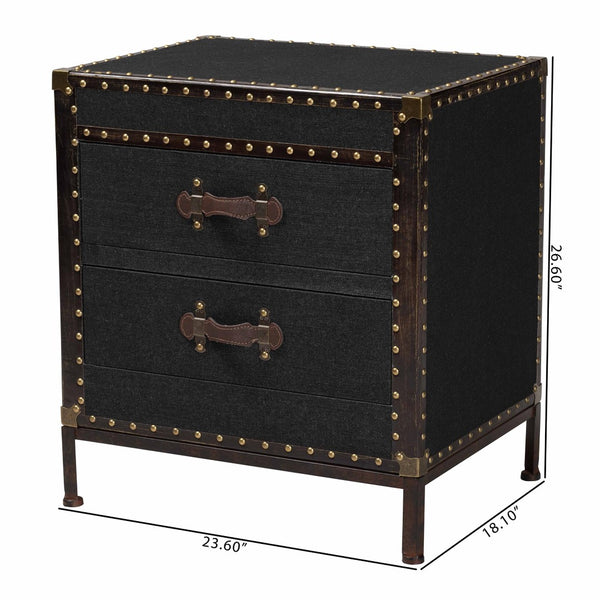 Baxton Studio Baxton Laura Vintage Black Canvas 2-Drawer End Table Trunk - Stylish Storage for Any Room JY23B236-Laura Black Trunk-ET