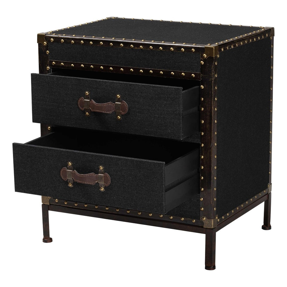 Baxton Studio Baxton Laura Vintage Black Canvas 2-Drawer End Table Trunk - Stylish Storage for Any Room JY23B236-Laura Black Trunk-ET