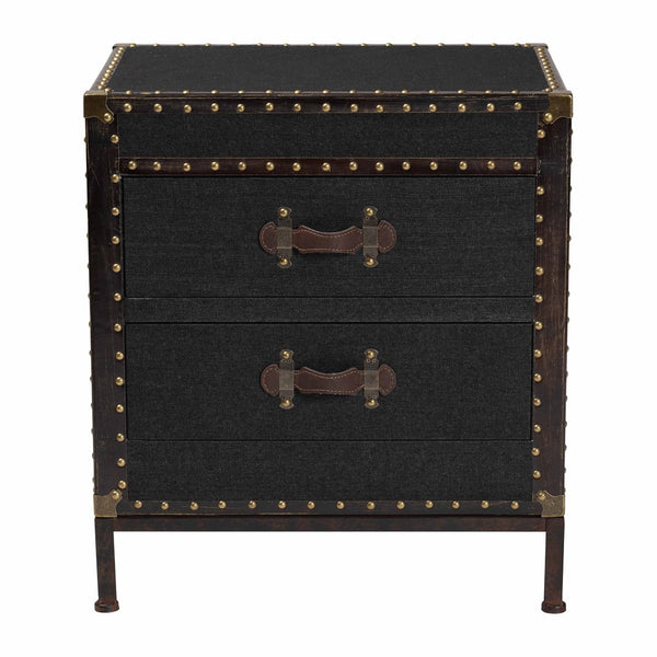 Baxton Studio Baxton Laura Vintage Black Canvas 2-Drawer End Table Trunk - Stylish Storage for Any Room JY23B236-Laura Black Trunk-ET